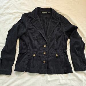 Eddie Bauer Legend Wash Navy Stretch Canvas Utility Wash Blazer Jacket Size 12